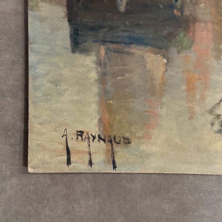 Huile sur panneau par Alexandre Raynaud port de La Rochelle XXe bateaux