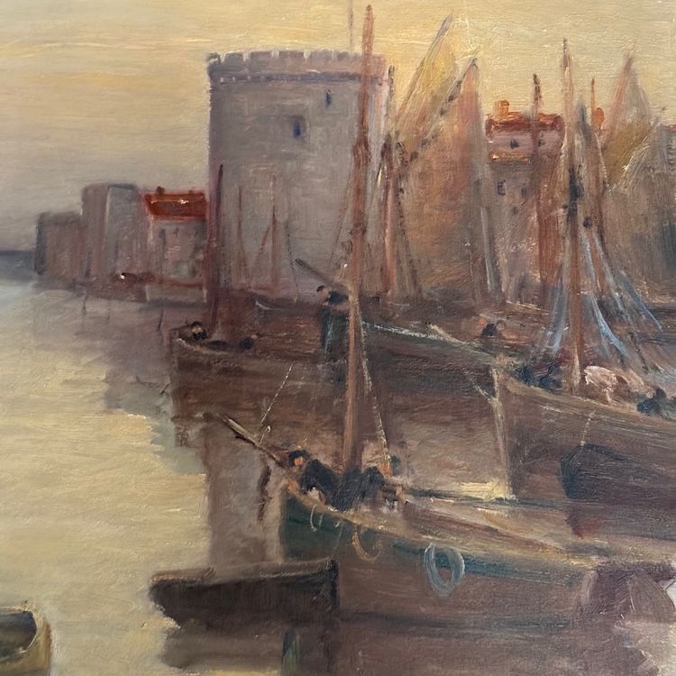 Huile sur panneau par Alexandre Raynaud port de La Rochelle XXe bateaux