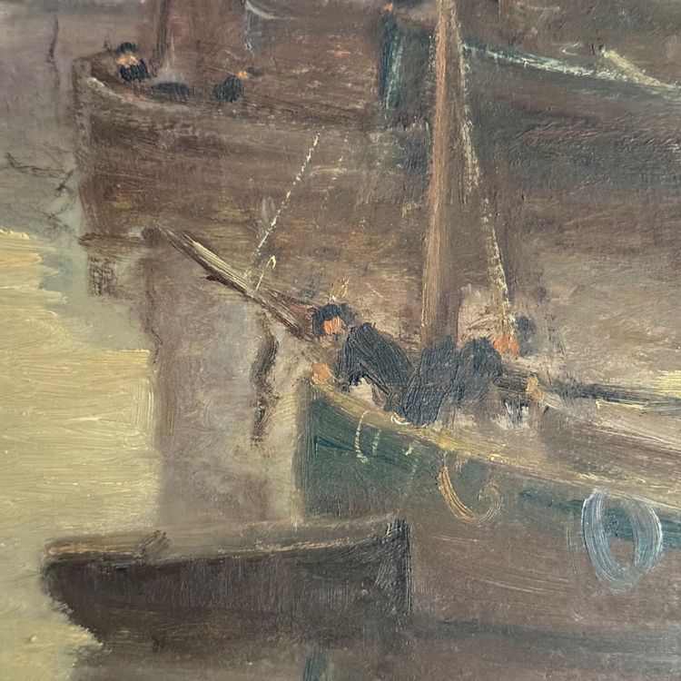 Huile sur panneau par Alexandre Raynaud port de La Rochelle XXe bateaux