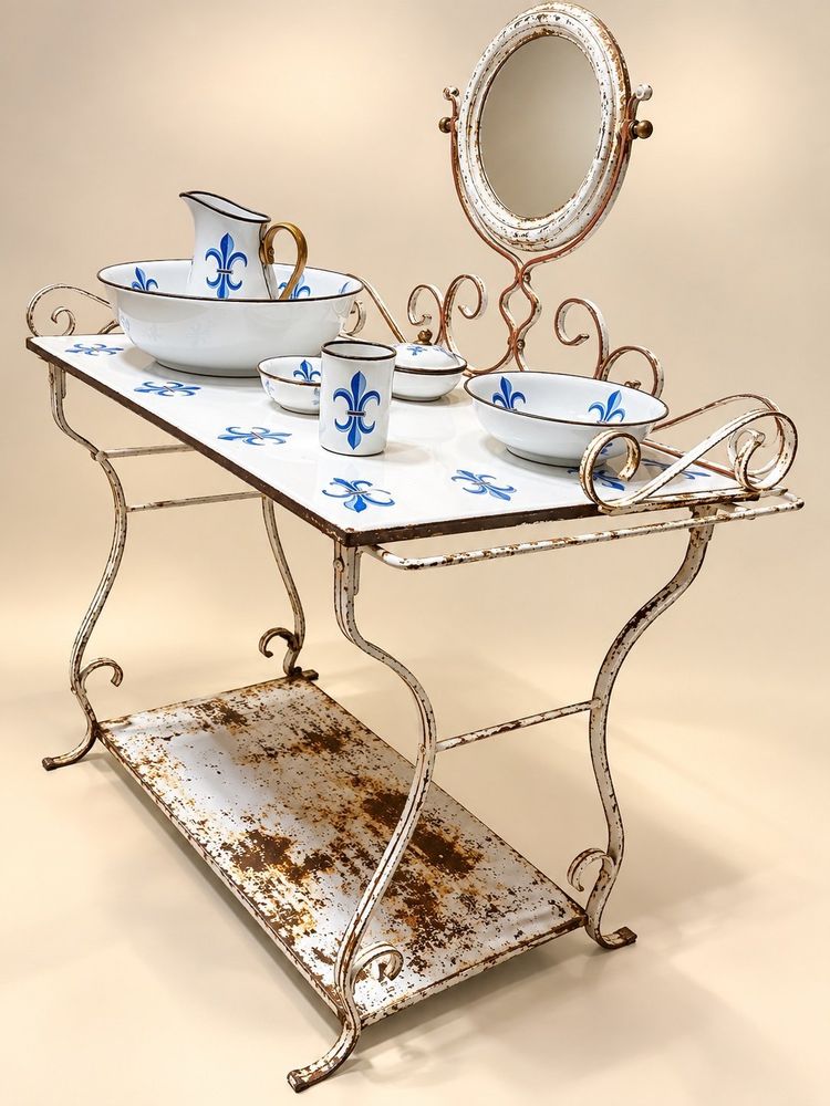 Tavolo da Toeletta – Stile Napoleone III – Ferro Battuto & Smalto – Decoro Gigli