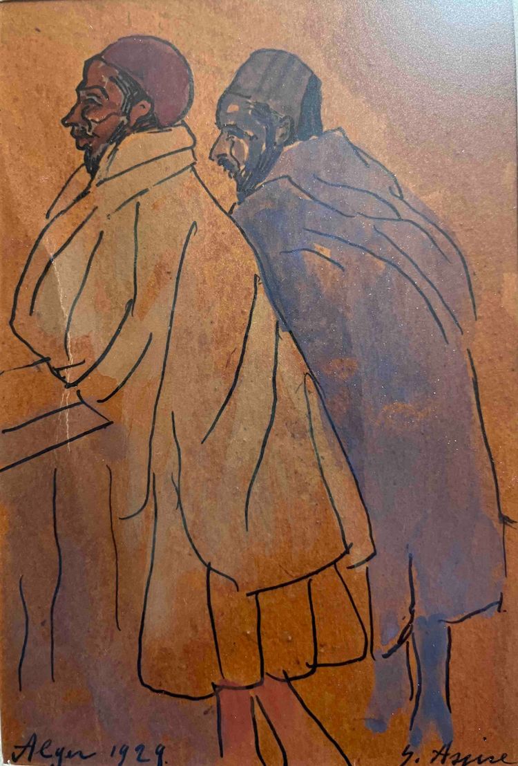 Un dipinto pendente di Gustave Assire (1870-1937), orientalista.