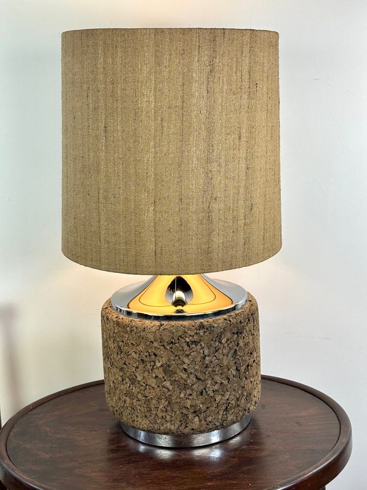 Lampe vintage en liège et chrome 1970