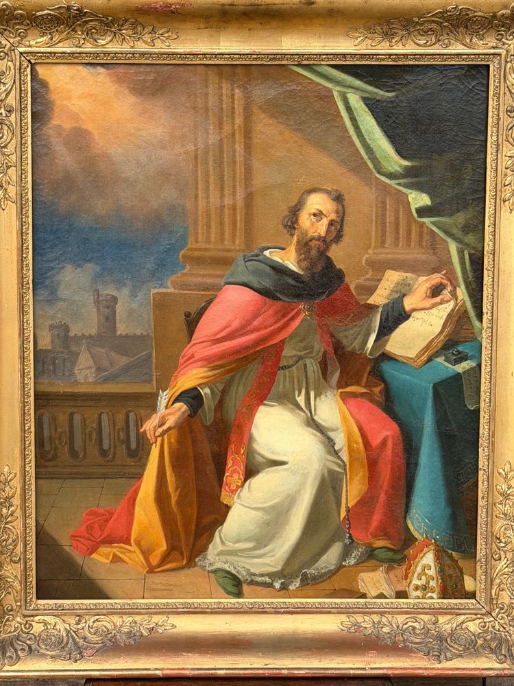 Tableau religieux probablement saint Augustin huile sur toile début XIXème siècle 