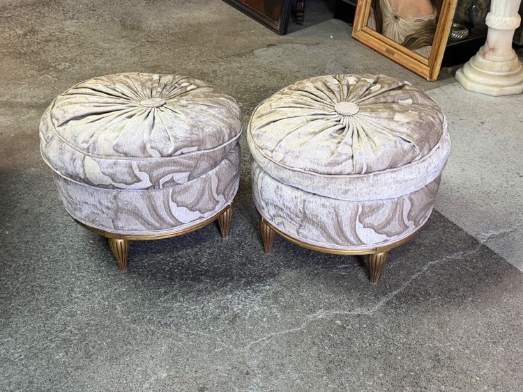 Paire de poufs d’époque Art Déco en bois doré - tabouret 