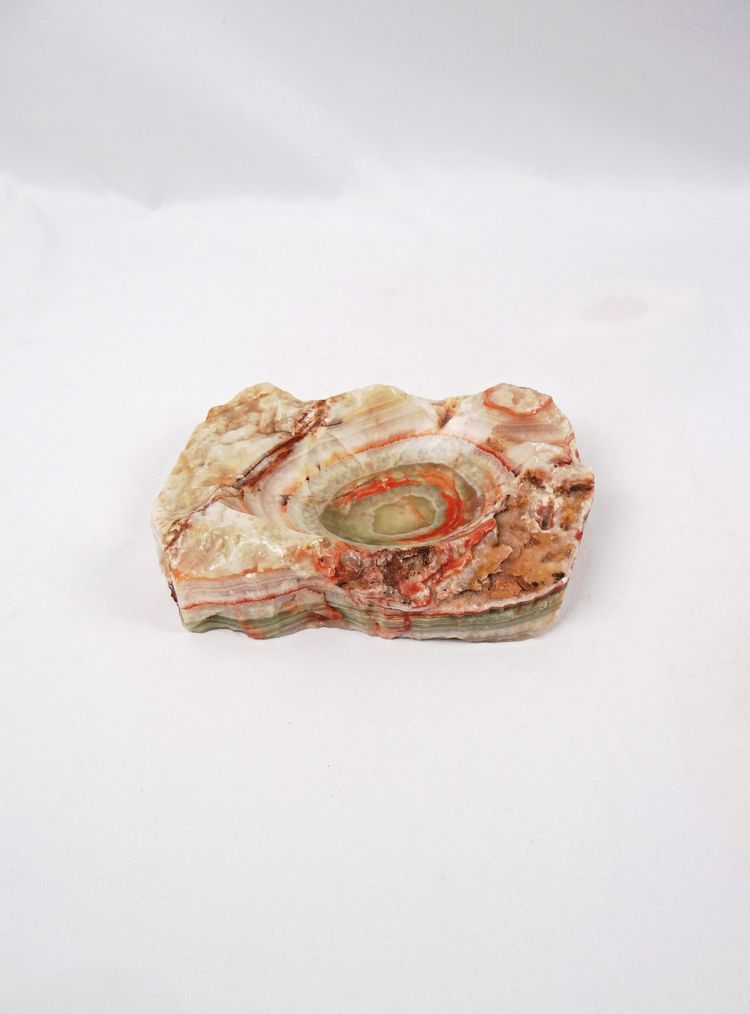 Modernist 1960s green and orange onyx agate ashtray