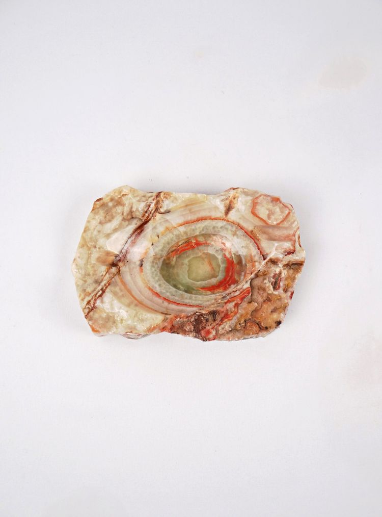 Modernist 1960s green and orange onyx agate ashtray