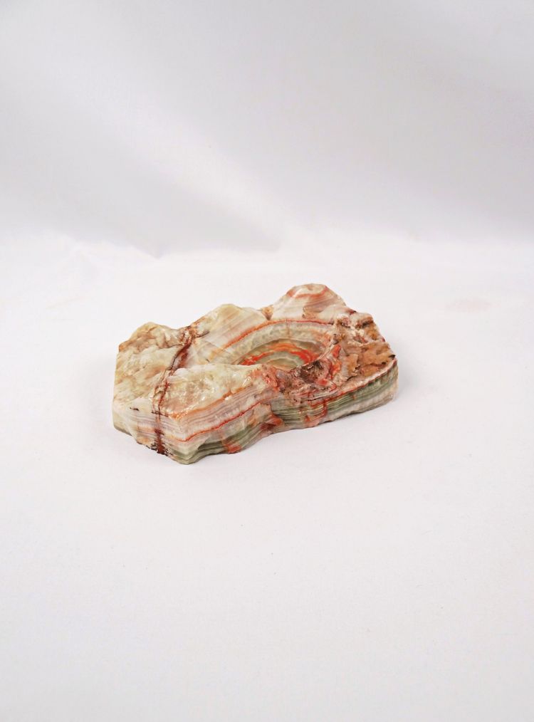 Modernist 1960s green and orange onyx agate ashtray