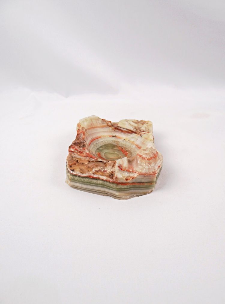 Modernist 1960s green and orange onyx agate ashtray
