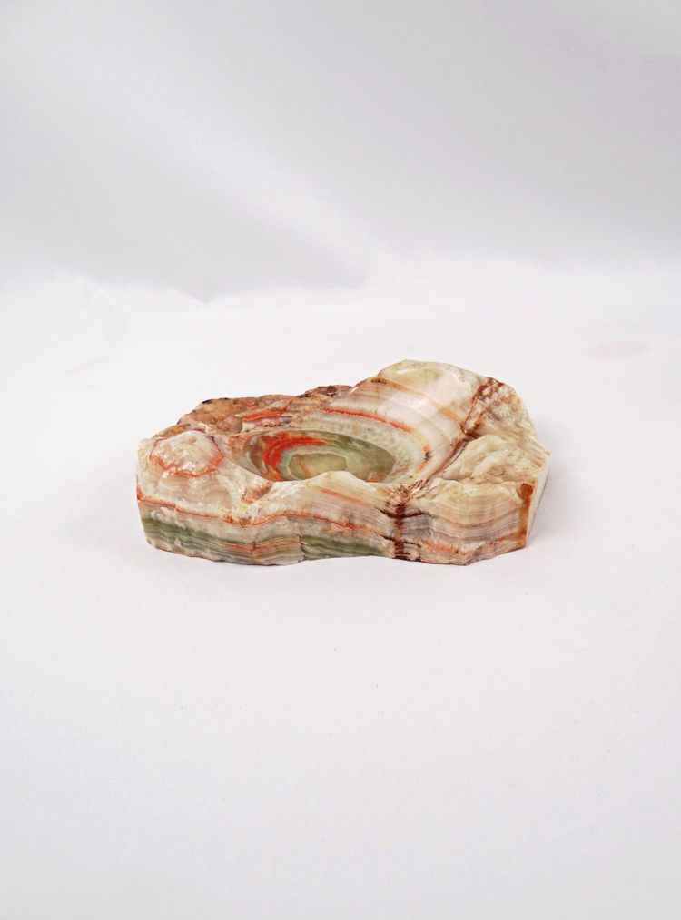 Modernist 1960s green and orange onyx agate ashtray