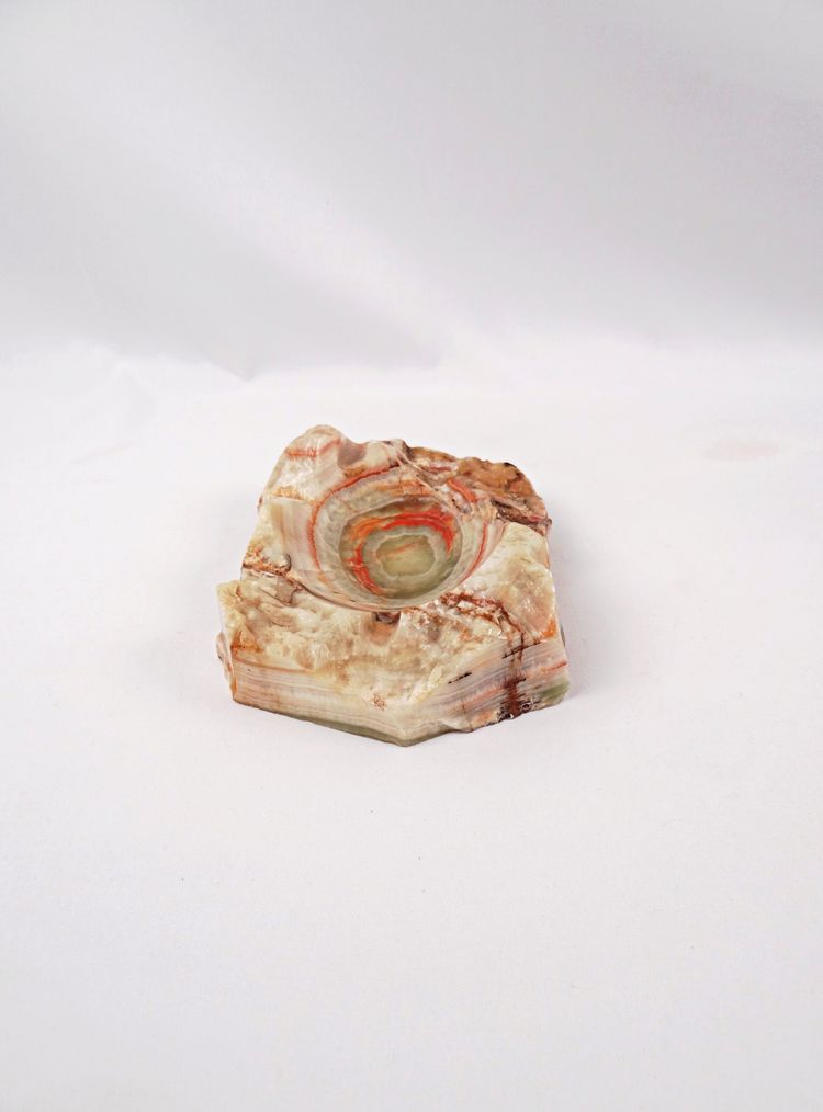 Modernist 1960s green and orange onyx agate ashtray