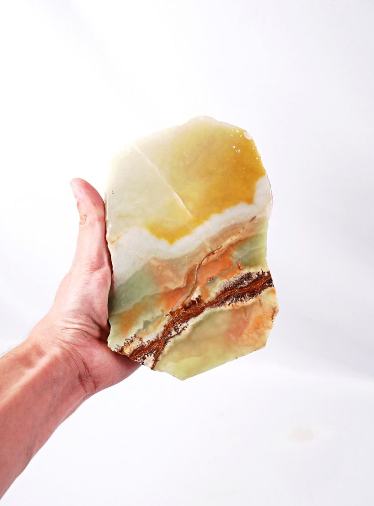 Modernist 1960s green and orange onyx agate ashtray