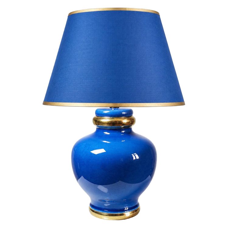 Lampe vintage Att. Le Dauphin céramique bleu turquoise et or, années 1960-1970