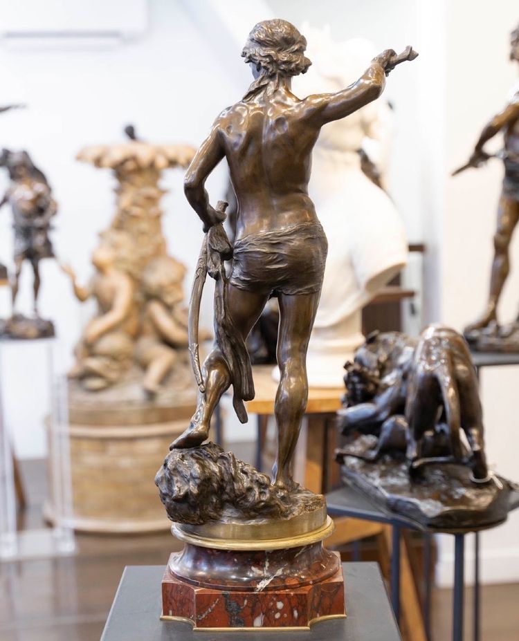SCULPTURE - DAVID DEFEATING GOLIATH , LOUIS GOSSIN (1846–1928) - BRONZE 