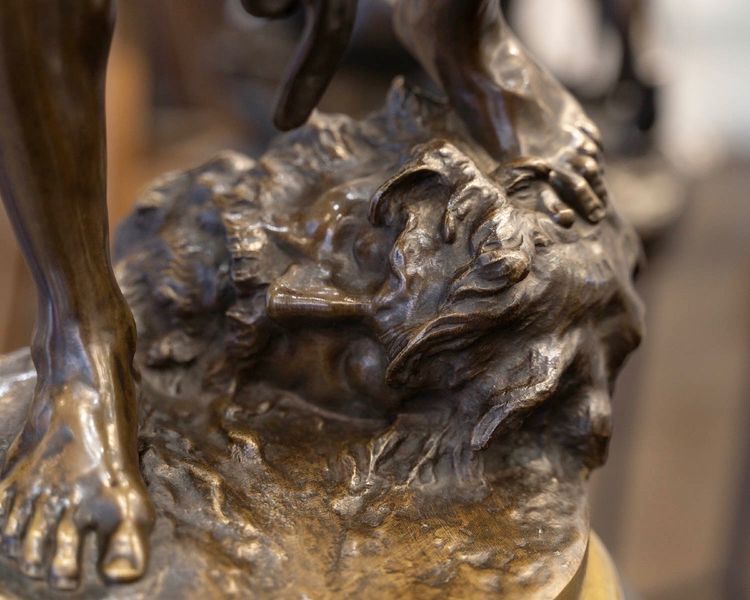 SCULPTURE - DAVID DEFEATING GOLIATH , LOUIS GOSSIN (1846–1928) - BRONZE 