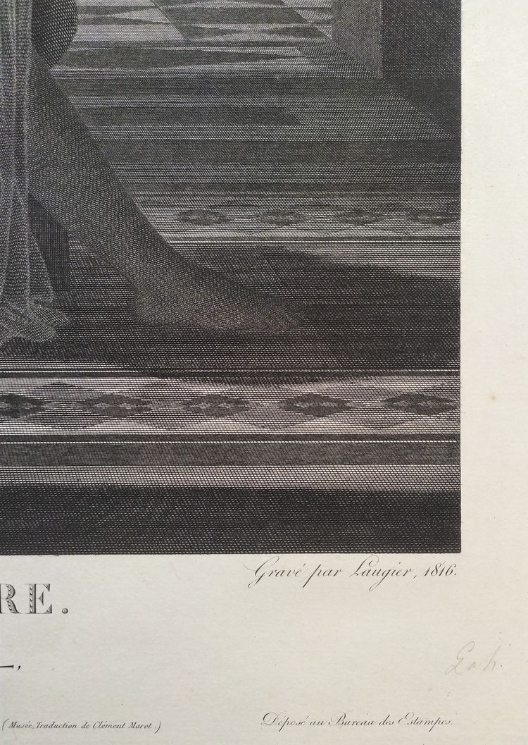 Ero e Leandro, incisione mitologica neoclassica tratta da un'opera di Delorme, XIX secolo.