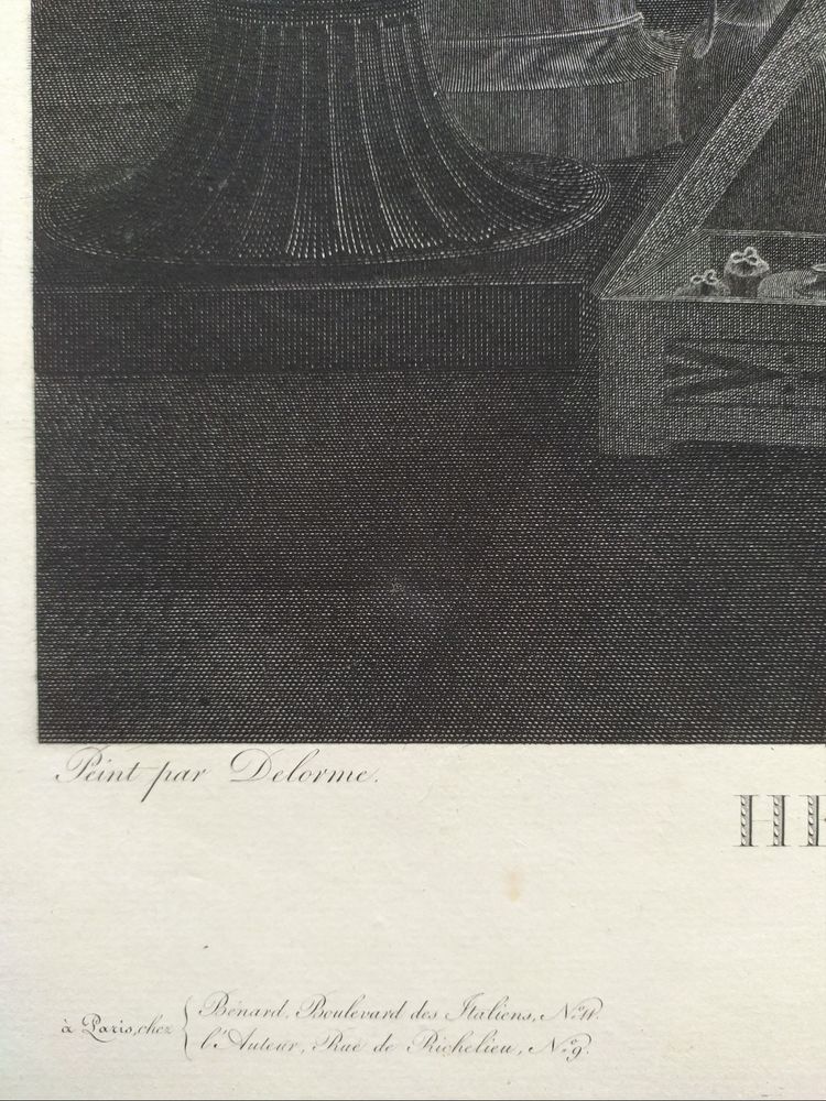 Ero e Leandro, incisione mitologica neoclassica tratta da un'opera di Delorme, XIX secolo.