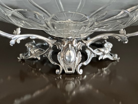 Baccarat, Centre De Table En Bronze Argente Et Cristal Epoque XIXeme