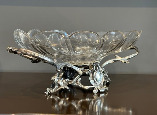 Baccarat, Centre De Table En Bronze Argente Et Cristal Epoque XIXeme
