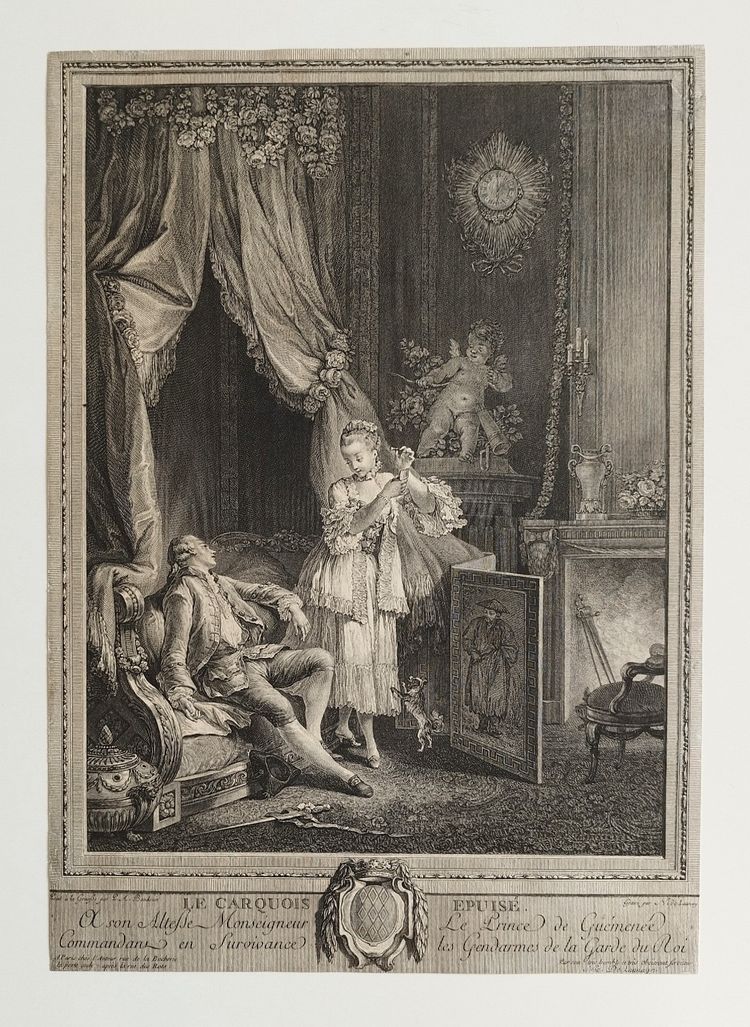 Incisione erotica: La faretra esausta di Nicolas De Launay, XVIII secolo