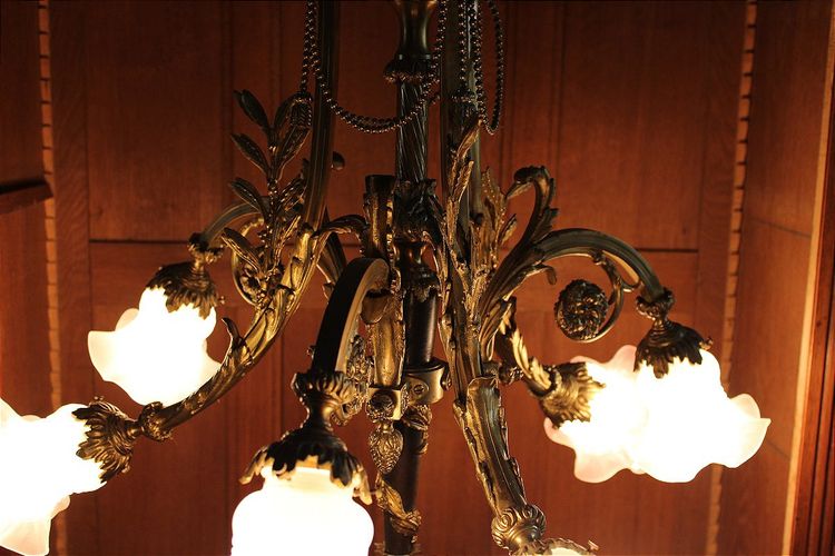 Louis XVI style bronze chandelier with 6 lights, 19th century