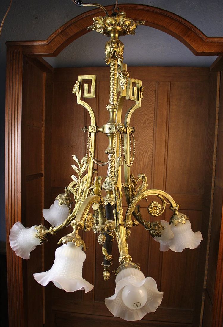 Louis XVI style bronze chandelier with 6 lights, 19th century
