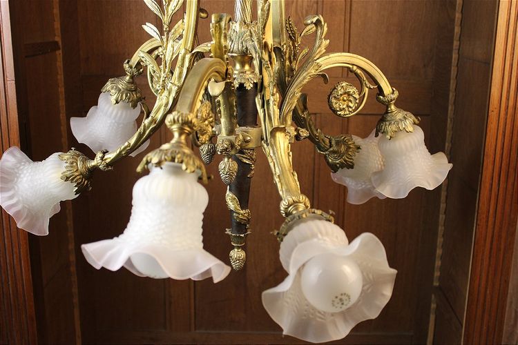 Louis XVI style bronze chandelier with 6 lights, 19th century