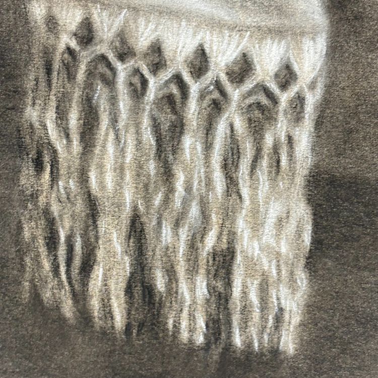 Antike, großformatige Kohlezeichnung eines Mädchens mit einem Kreis. 19. Jahrhundert, signiert. Maße: 130 x 70 cm 