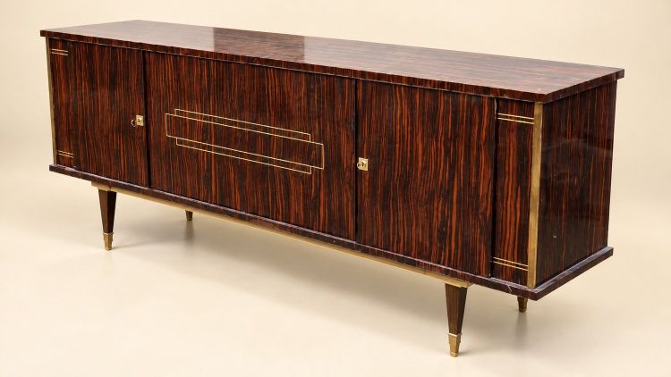 Enfilade buffet bas – Style Art Déco – Placage ébène de Macassar – Laiton