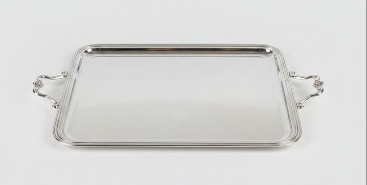 Christofle, large silver-plated serving tray with a shell motif