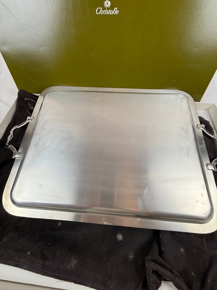 Christofle, large silver-plated serving tray with a shell motif