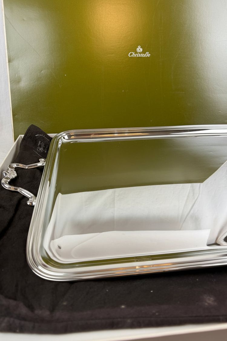 Christofle, large silver-plated serving tray with a shell motif
