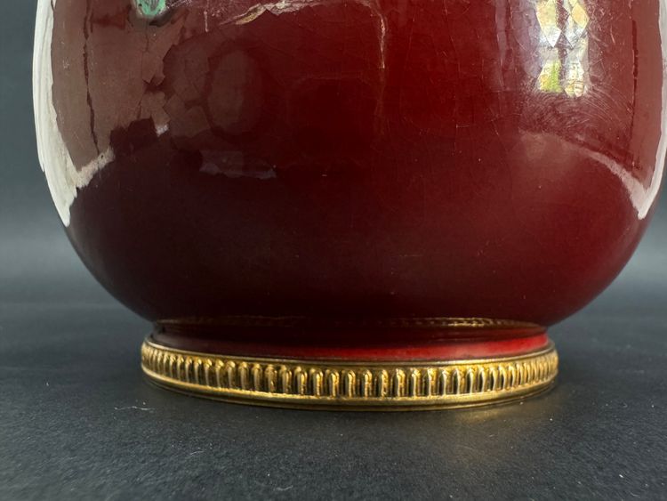 Vase CAB (Céramique d’Art de Bordeaux) – glaçure vert turquoise & rouge-bordeaux