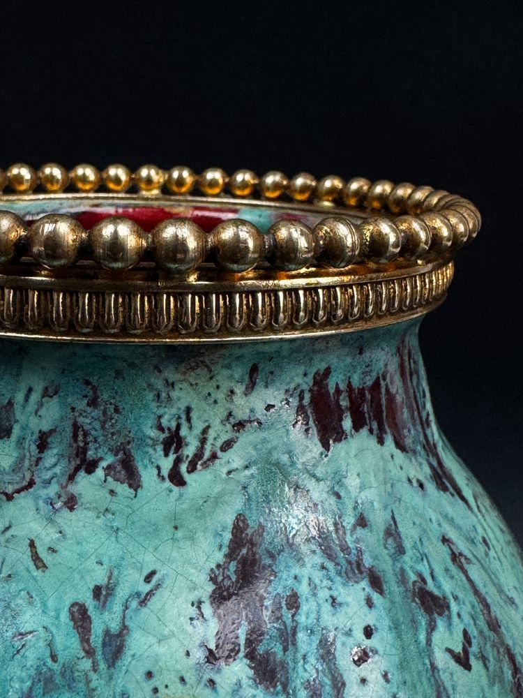 Vase CAB (Céramique d’Art de Bordeaux) – glaçure vert turquoise & rouge-bordeaux