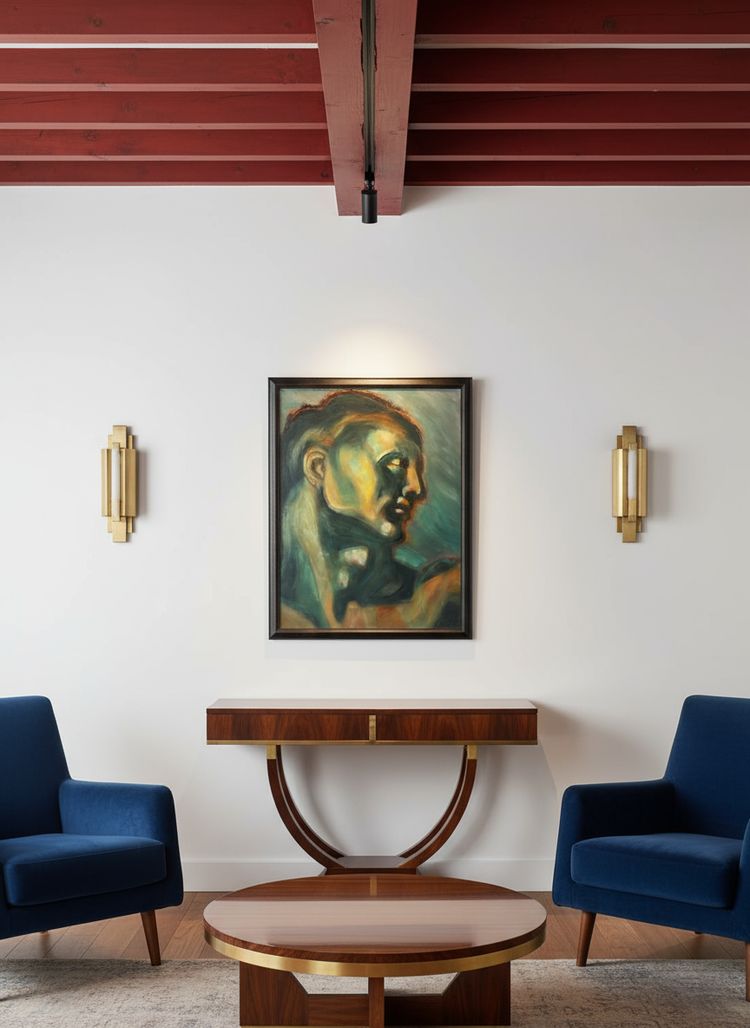 Öl auf Karton – Stilisierte Art-Déco-Studie nach dem Adam aus der Sixtinischen Kapelle – 60 x 80 cm