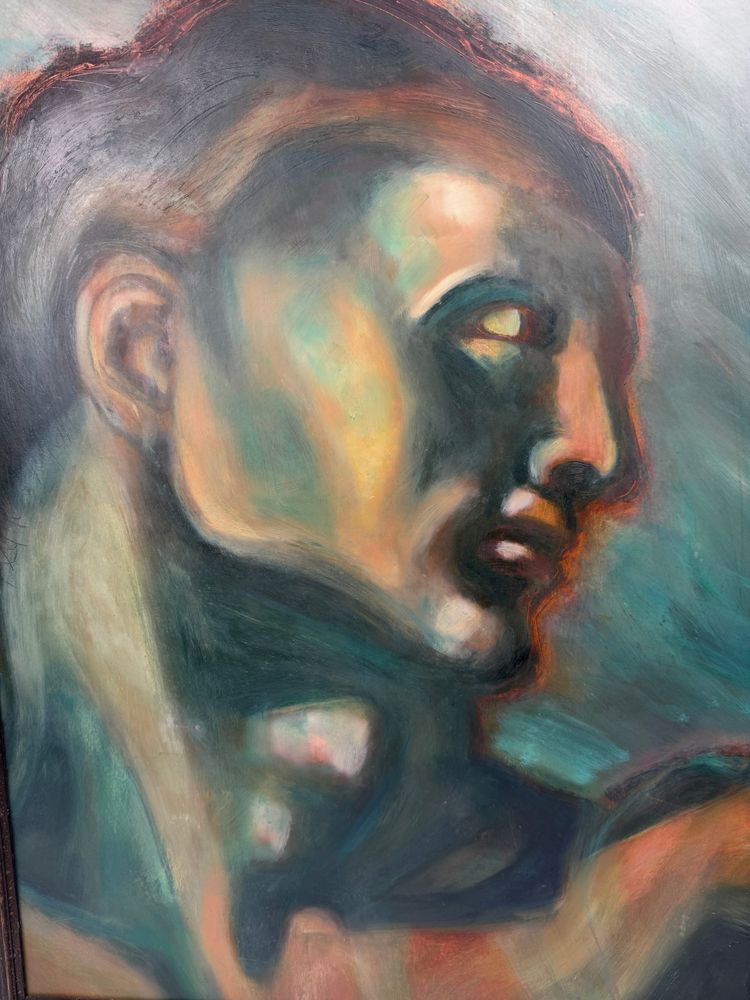 Öl auf Karton – Stilisierte Art-Déco-Studie nach dem Adam aus der Sixtinischen Kapelle – 60 x 80 cm