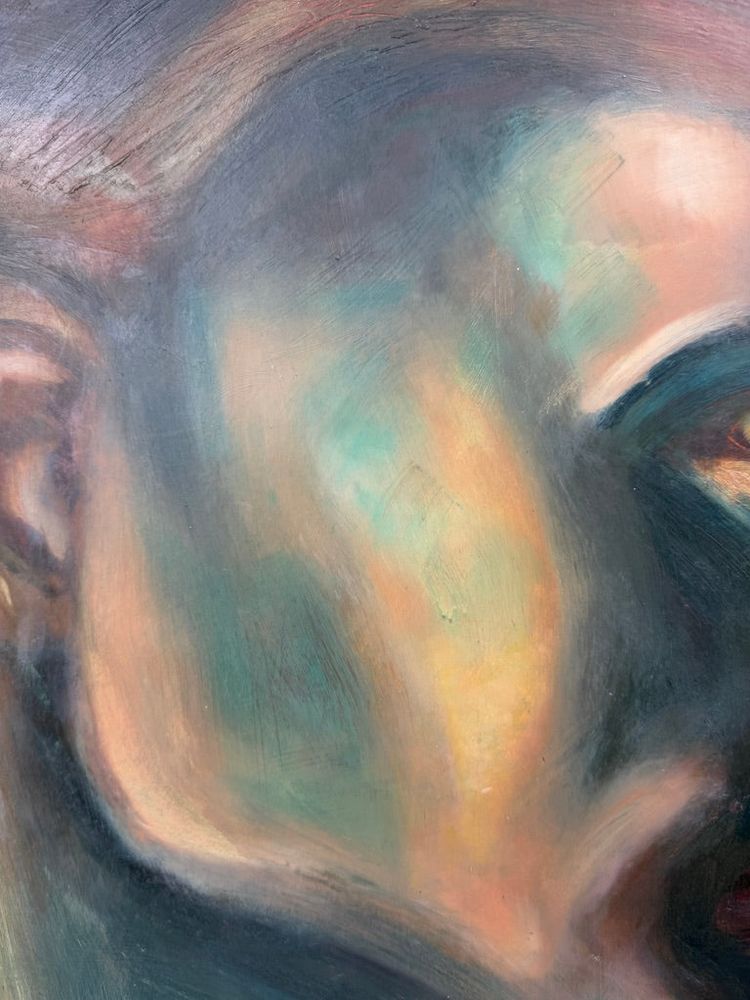 Öl auf Karton – Stilisierte Art-Déco-Studie nach dem Adam aus der Sixtinischen Kapelle – 60 x 80 cm