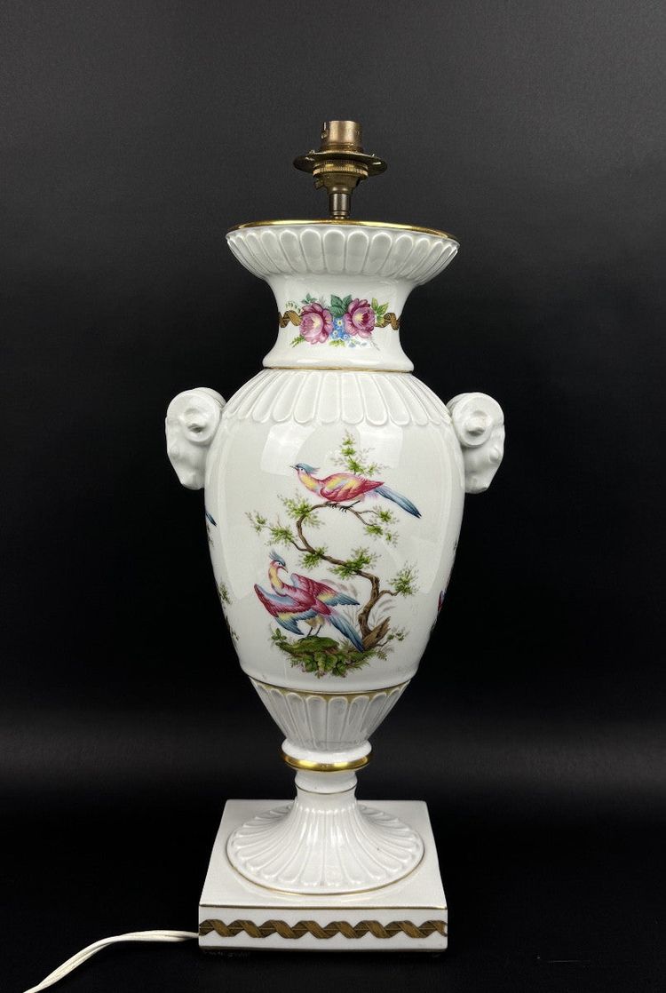 Raynaud Limoges Porcelain Lamp Base, Birds of Paradise
