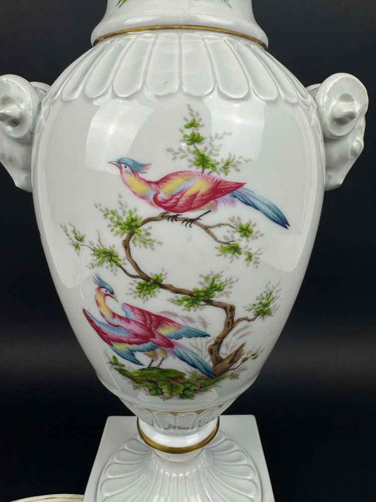 Raynaud Limoges Porcelain Lamp Base, Birds of Paradise