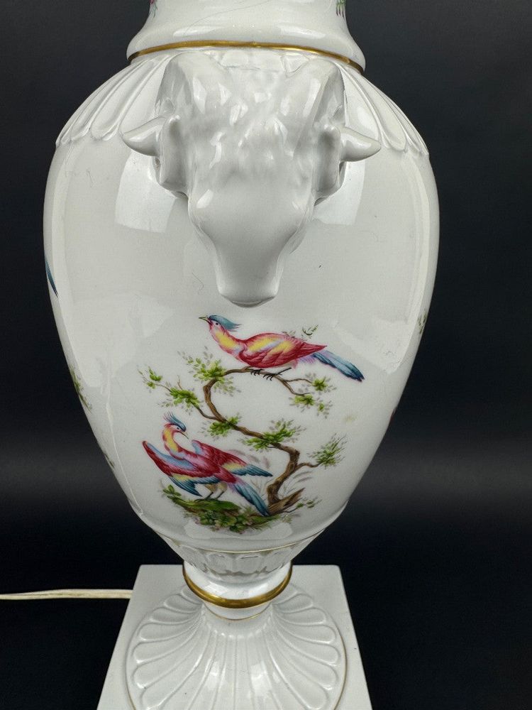 Raynaud Limoges Porcelain Lamp Base, Birds of Paradise