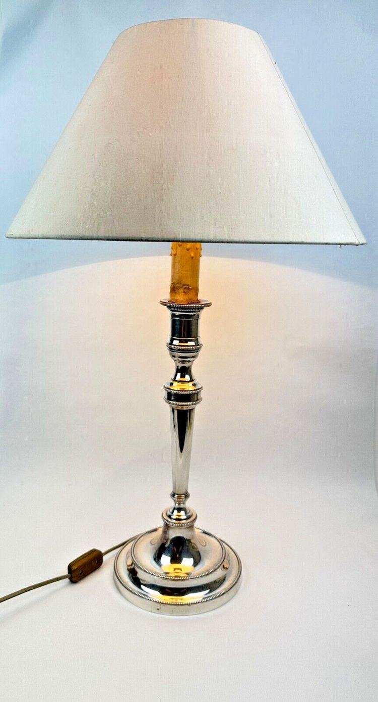 Large silver-plated bronze lamp base, large candleholder