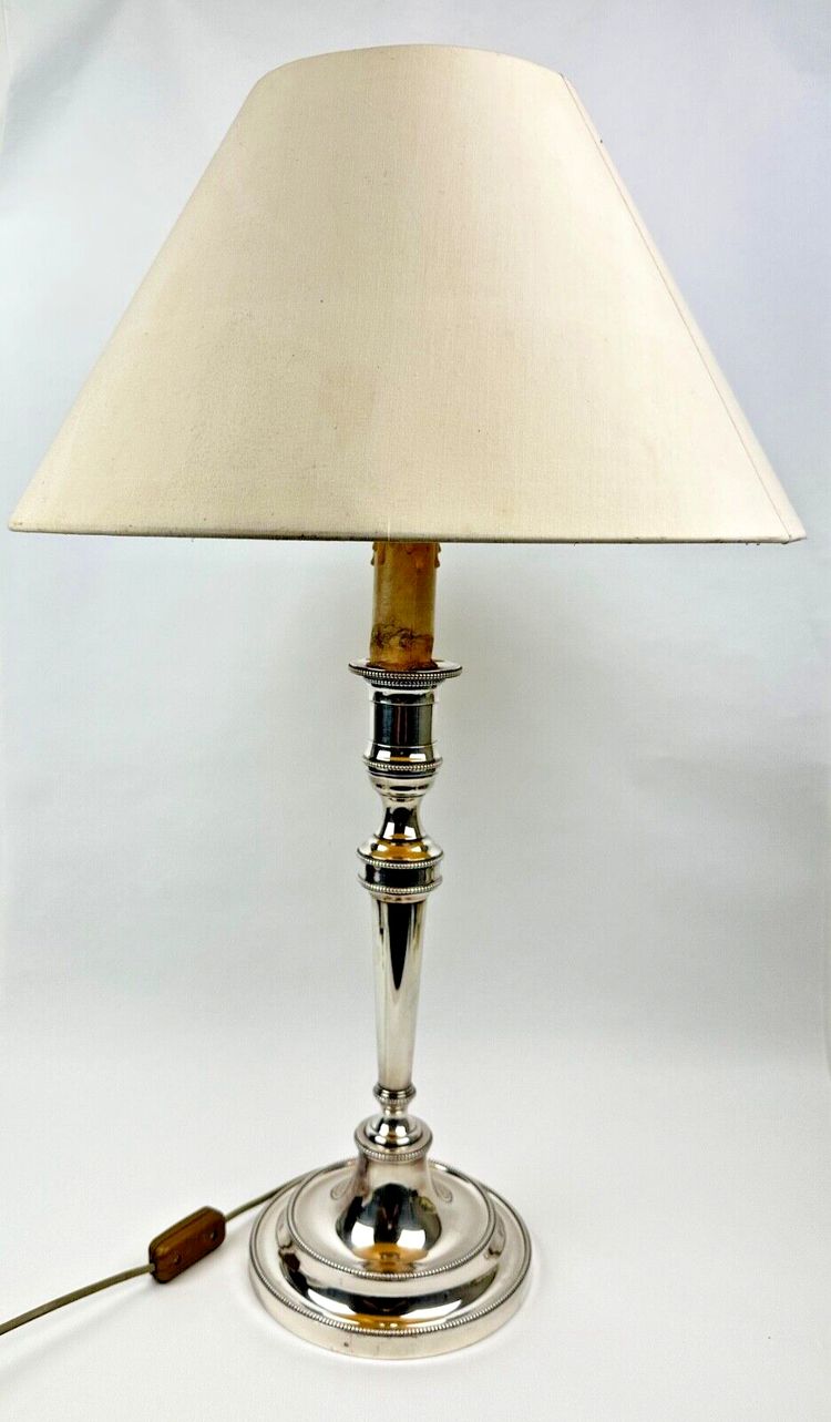 Large silver-plated bronze lamp base, large candleholder