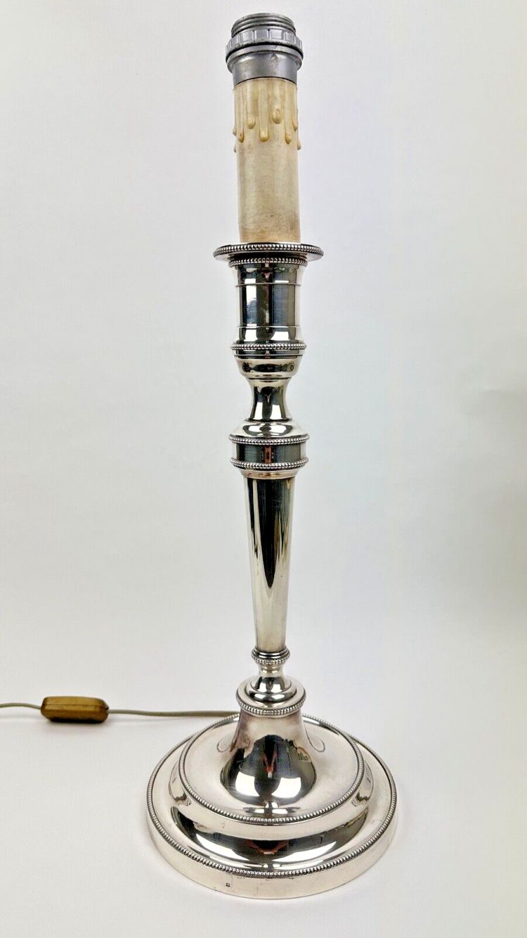 Large silver-plated bronze lamp base, large candleholder