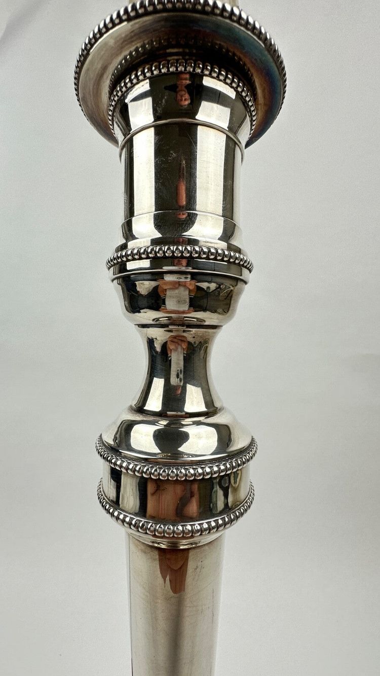 Large silver-plated bronze lamp base, large candleholder