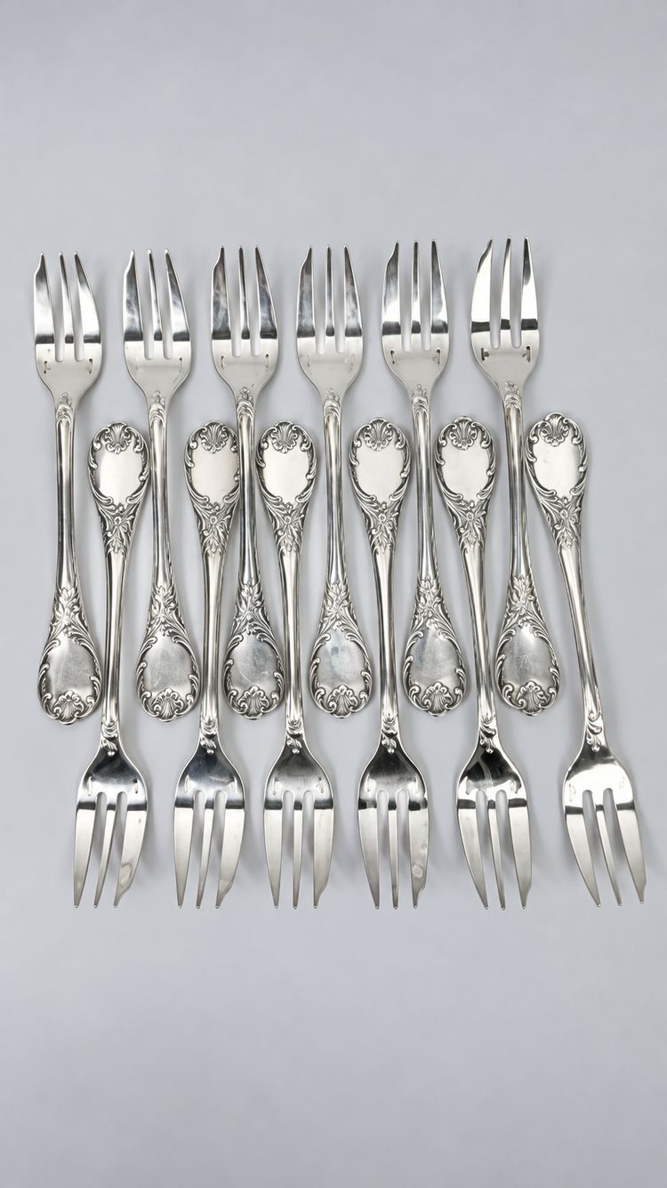 Christofle Marly – 12 forchette da dolce in metallo argentato con cofanetto
