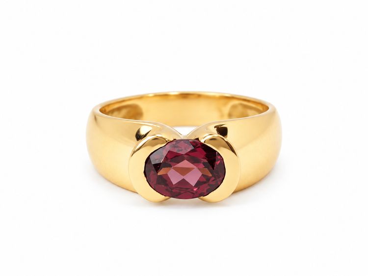 Vintage 18K Gold Rhodolite Garnet Bangle Ring