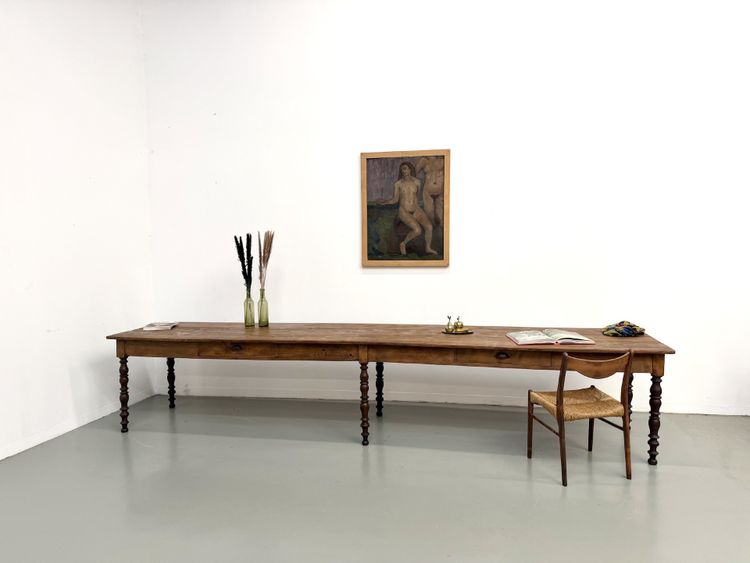 4-meter farmhouse table made of solid pine, circa 1900
