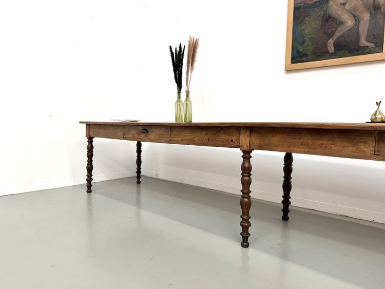 4-meter farmhouse table made of solid pine, circa 1900