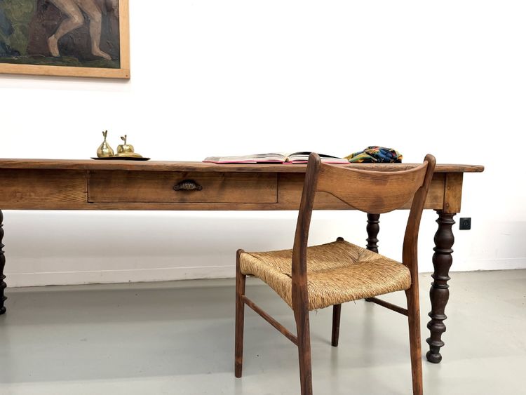 4-meter farmhouse table made of solid pine, circa 1900