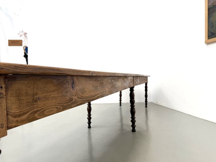 4-meter farmhouse table made of solid pine, circa 1900
