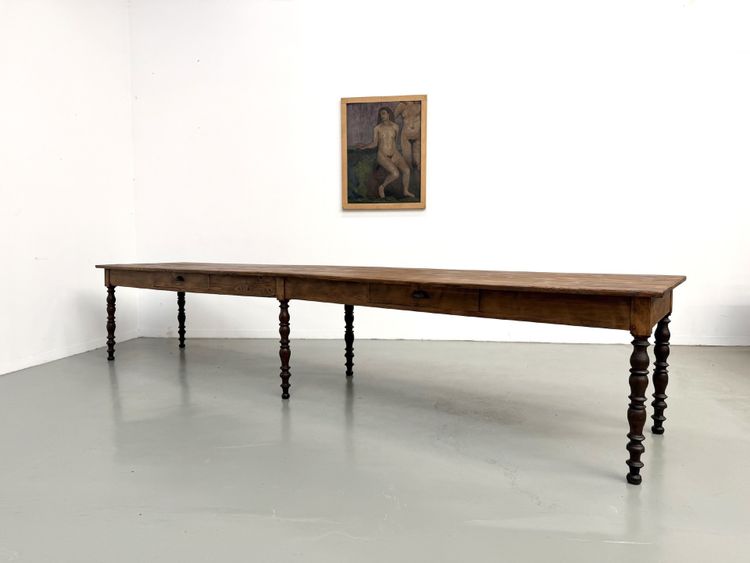 4-meter farmhouse table made of solid pine, circa 1900